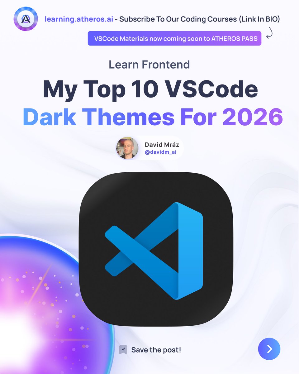 These are my top dark VSCode themes for 2026 🧑‍💻🚀 More here 🧵👇
