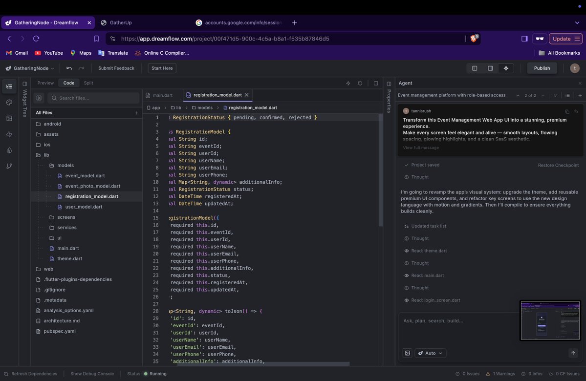 NisargWath's tweet image. Built an Event Management Web App using Flutter + DreamFlow!
Includes event creation, QR links, registrations &amp;amp; photo approvals.
Team1|…tt2ubkpj36uqpivvj.share.dreamflow.app @FlutterNagpur @FlutterFlow @DreamflowApp @prashantrdalai @adityashinde_ @aayush27_11

#FlutterNagpur #FlutterFlow