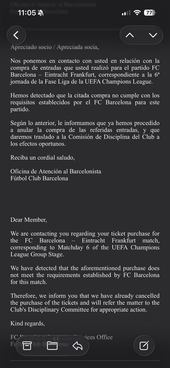 SO_FCB's tweet image. J’ai réservé mon billet pour le match dès l’ouverture de la billetterie Socio (à ce moment là ils n’avaient pas dis que le match serait réservé au socio). 

Mes billets d’avions il y a 2 semaines. 

Et le club vient d’annuler mon billet pour le match…

Honte à vous @FCBarcelona