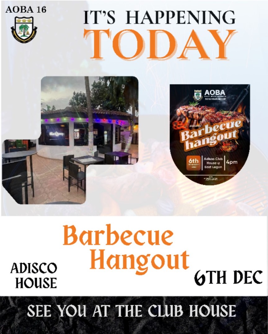 It’s todayyyy Guyys🔥
AOBA 16 barbecue Hangout is here !!! .
See you there !!! 
Adisco Clubhouse, 4pm sharp !!!! 
Location 
maps.app.goo.gl/v9DKdtr4LH6XWm…

<a href="/adisco_2009/">Adisadel</a> 
<a href="/Adisadel_16/">Adisadel 2016</a> 
<a href="/Adisadel14/">Santa’ 14</a> 
<a href="/adisco_global/">Adisadel College Old Boys Association</a> 
<a href="/AdisadelCoIIege/">Adisadel College</a>