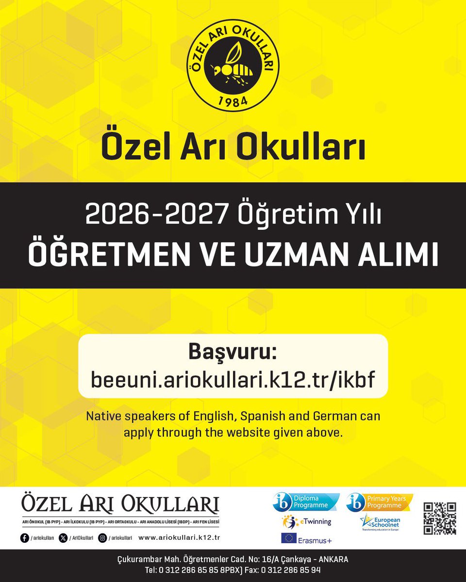 Özel Arı Okulları
2026 - 2027 Öğretim Yılı
Öğretmen ve Uzman Alımı
.
Başvuru: beeuni.ariokullari.k12.tr/ikbf
.
.
#ariokullari #okul #eğitimkurumu #school #college #kolej #eğitim #öğretim #öğretmen #teacher #student #ibschool #ibdp #ibpyp