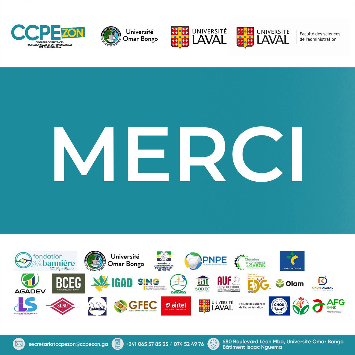 Au nom du CCPE'ZON, un grand MERCI à tous nos partenaires pour cette première édition des #Journees de l’Empoyabilité et l’Entrepreneuriat 2025 au sein de l’Université Omar Bongo.

#JEE2025
#CCPEZON
#partenaires
#UOB