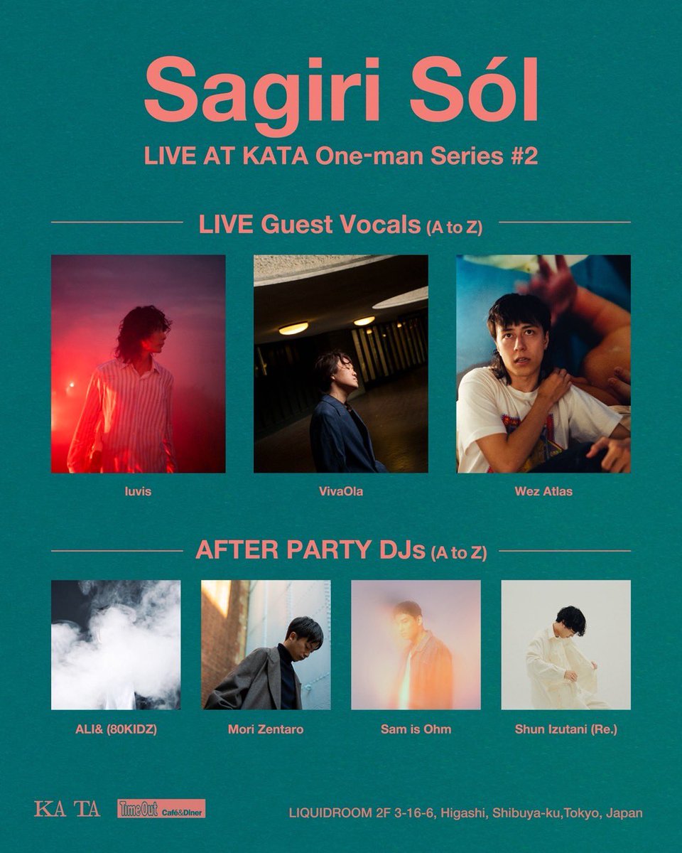 初ワンマンまであと5日❗️
戦友であり大尊敬するluvisくん、VivaOla、Wez Atlasの参戦が決定🔥

そしてKATAワンマン終了後、隣のTimeOut Café &amp; Dinerでアフターパーティーを行うことが決定しました！
ワンマン本編にご入場いただいた方は無料でご参加いただけます。
最後まで一緒に楽しみましょう🪩