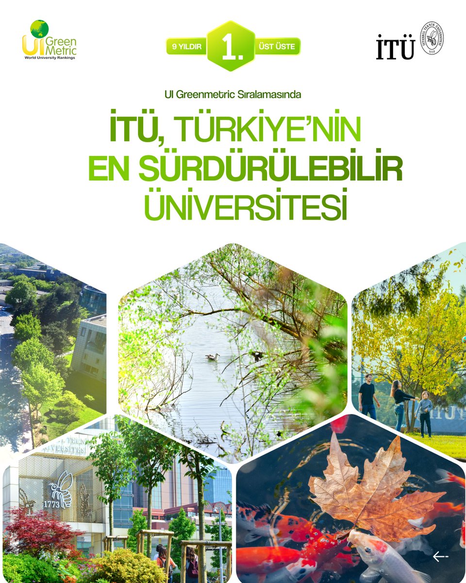 İTÜ, UI GreenMetric’te Dünyanın En Sürdürülebilir 25’inci, Türkiye’nin 1’inci Üniversitesi 🐝🥇🍃

Ayazağa Yerleşkemiz, 2025 UI GreenMetric sıralamasında geçtiğimiz yıla göre 13 basamak birden yükselerek, dünyanın en yeşil ve en sürdürülebilir 25’inci, Avrupa’nın ise 15’inci