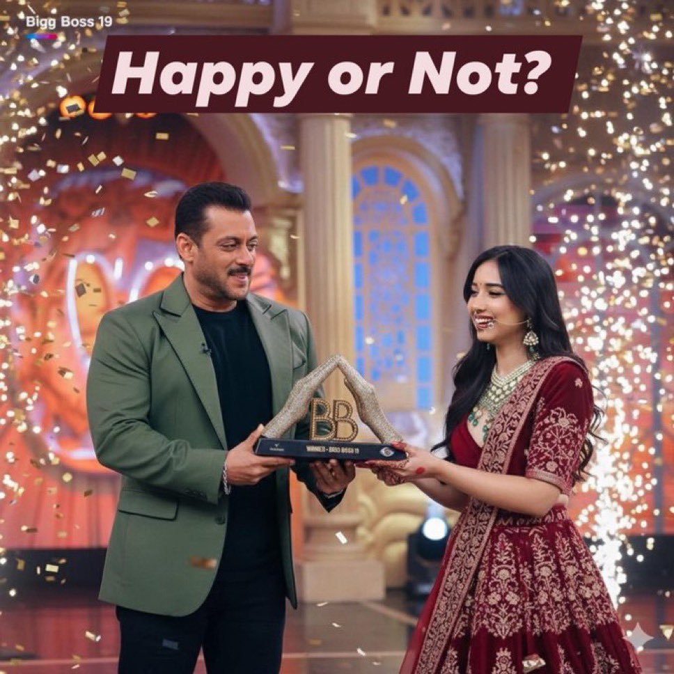BBTak2468's tweet photo. Happy or Not?. 

Bigg Boss 19 contestant Tanya Mittal as a winner 🏆 

#TanyaMittal #GauravKhanna #PranitMore #BiggBoss #BB19 #TanyaForTheWin #Amaanya https://t.co/Qswesl7E4J