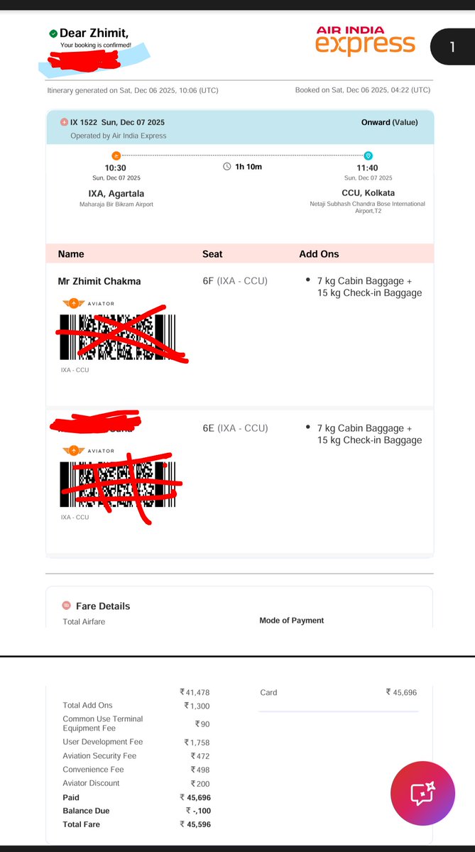 zhimit's tweet photo. I had to book backup AIX flight which was 6k, cost me 23k. Indigo will pay for their cancellations but what about such related costs. Its unfair to passengers. Indigo flew with 6+ hr delay but money lost in AIX self cancellation.
@IndiGo6E @airindia @AirIndiaX @DGCAIndia @RamMNK https://t.co/Di4RbU1IsB