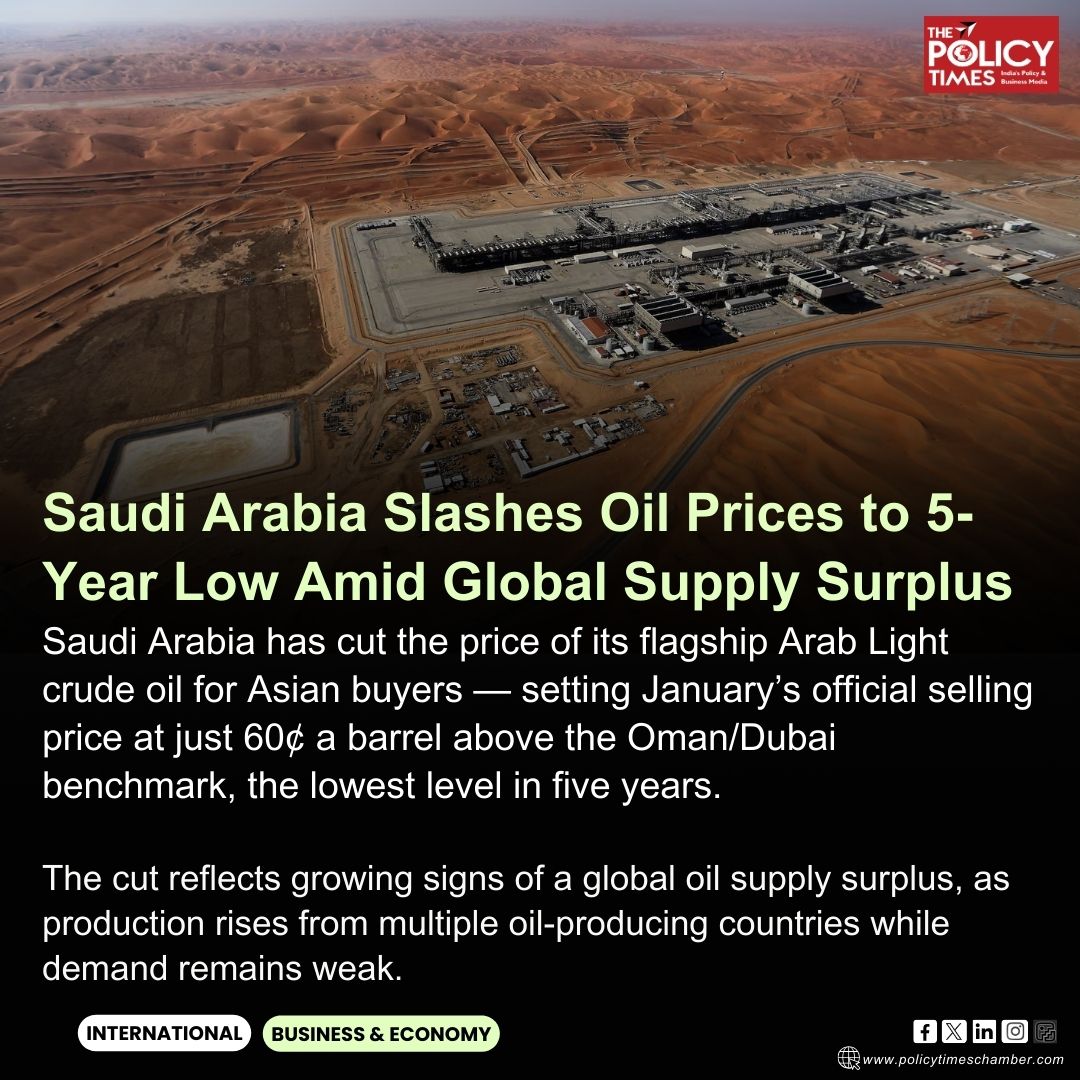 📉 Saudi Arabia cuts Arab Light crude prices to a 5-year low — signalling a growing global oil surplus as supply rises and demand weakens.

#SaudiArabia #OilPrices #CrudeOil #EnergyMarket #GlobalEconomy #OilSurplus #OPEC #Commodities