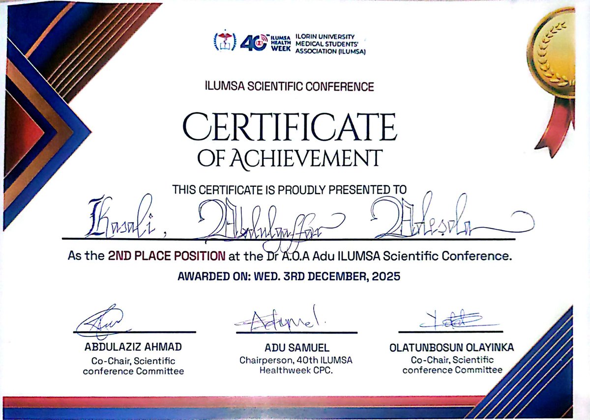 Grateful to have emerged 1st Runner-Up at the Dr. Adu @ilums Scientific Conference 2025.
Sharing the certificate as a reminder of the journey, the teamwork, and the mentorship behind this work.
Onward to more growth and impact. 🤍📊