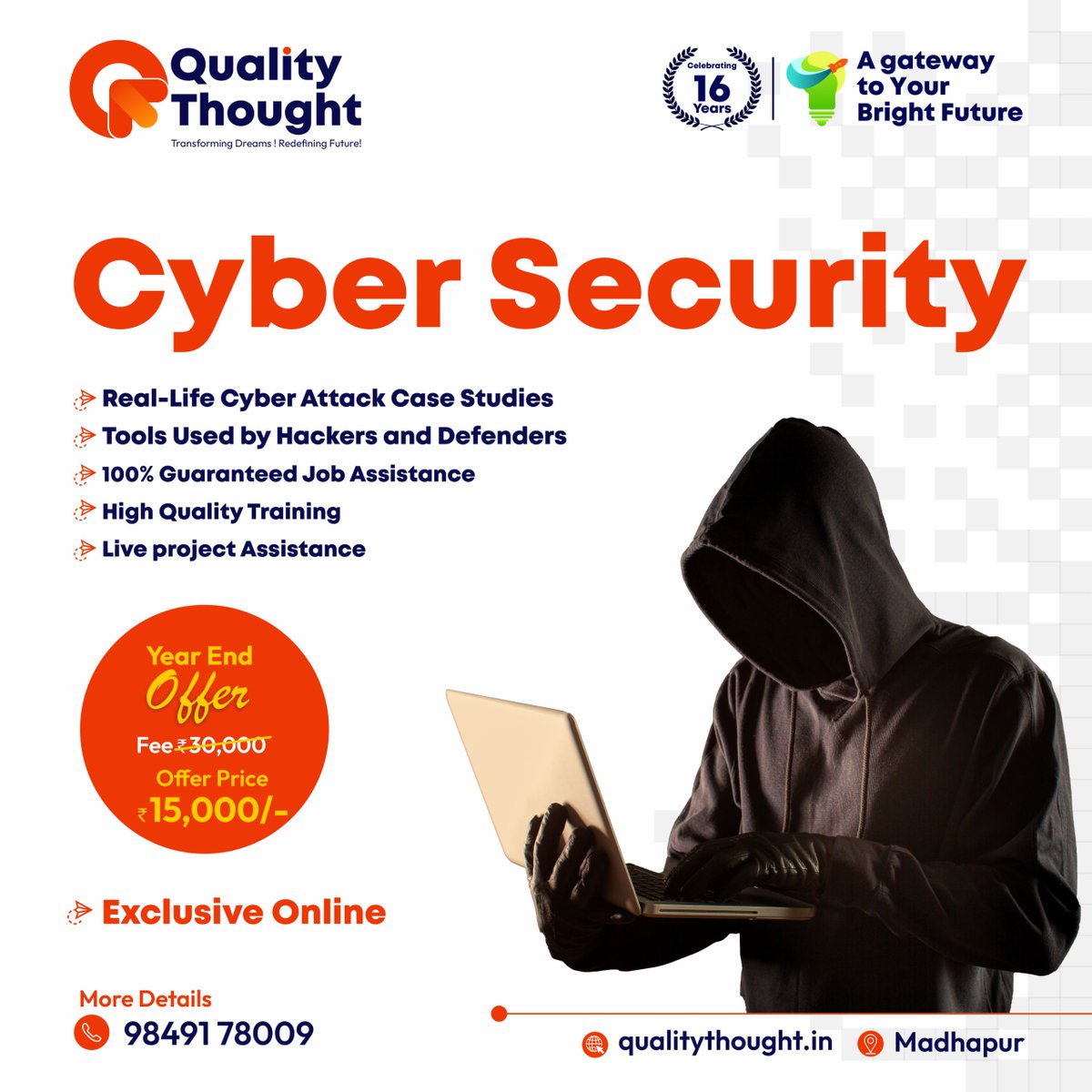 QT_Madhapur's tweet image. 🛡️ Year-End Special Offer!
Kickstart your career in Cybersecurity with Quality Thought’s expert-led online training.
Learn threat detection, security tools, networking fundamentals &amp;amp; real-time attack prevention.
#QualityThought #CyberSecurity #InfoSec #EthicalHacking #Online