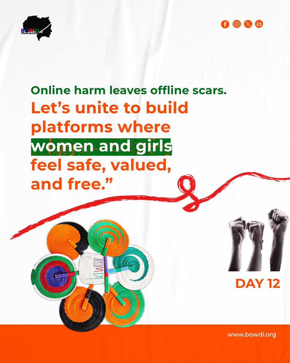 Bridgeforwomen's tweet photo. Day 12, #16daysofactivism
Let’s unite to build digital spaces where women and girls feel safe, valued, and free.
Together, we can end online violence.
#16DaysOfActivism #EndGBV #SafeOnlineSpaces #ProtectWomenAndGirls #DigitalSafety #BOWDI #SpeakUp #ActNow https://t.co/ahLqUPiLjd