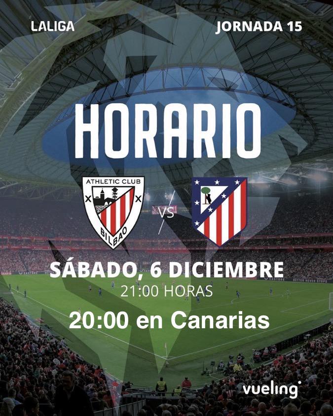 Hoy el <a href="/AthleticClub/">Athletic Club</a> recibe la visita de <a href="/Atleti/">Atlético de Madrid</a> sucursal, partido complicado y duro toca, venga leones a por vuestra mejor versión y 3 puntos para Bilbao.
Recuerda que si estás en #Canarias es a las 20.00H