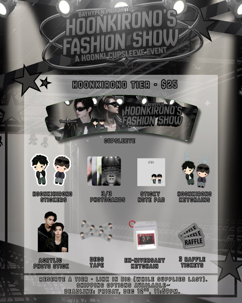 🖤HOONKIRONO FASHION SHOW🖤

Celebrate Hoonki’s birthdays with us next Saturday! 

🗓️Saturday, 12/14/25
⏱️1pm-6pm PST
📍A Sack of Potatoes, San Jose, CA 

poster/sleeves/pubmat by <a href="/luxzencarrt/">yumi.</a> 
hoonkirono art by <a href="/_shawtynipaji/">arki cupkate 🧁 open commission</a> 

#ENHYPEN #ENHYPEN_SUNGHOON #ENHYPEN_NI_KI