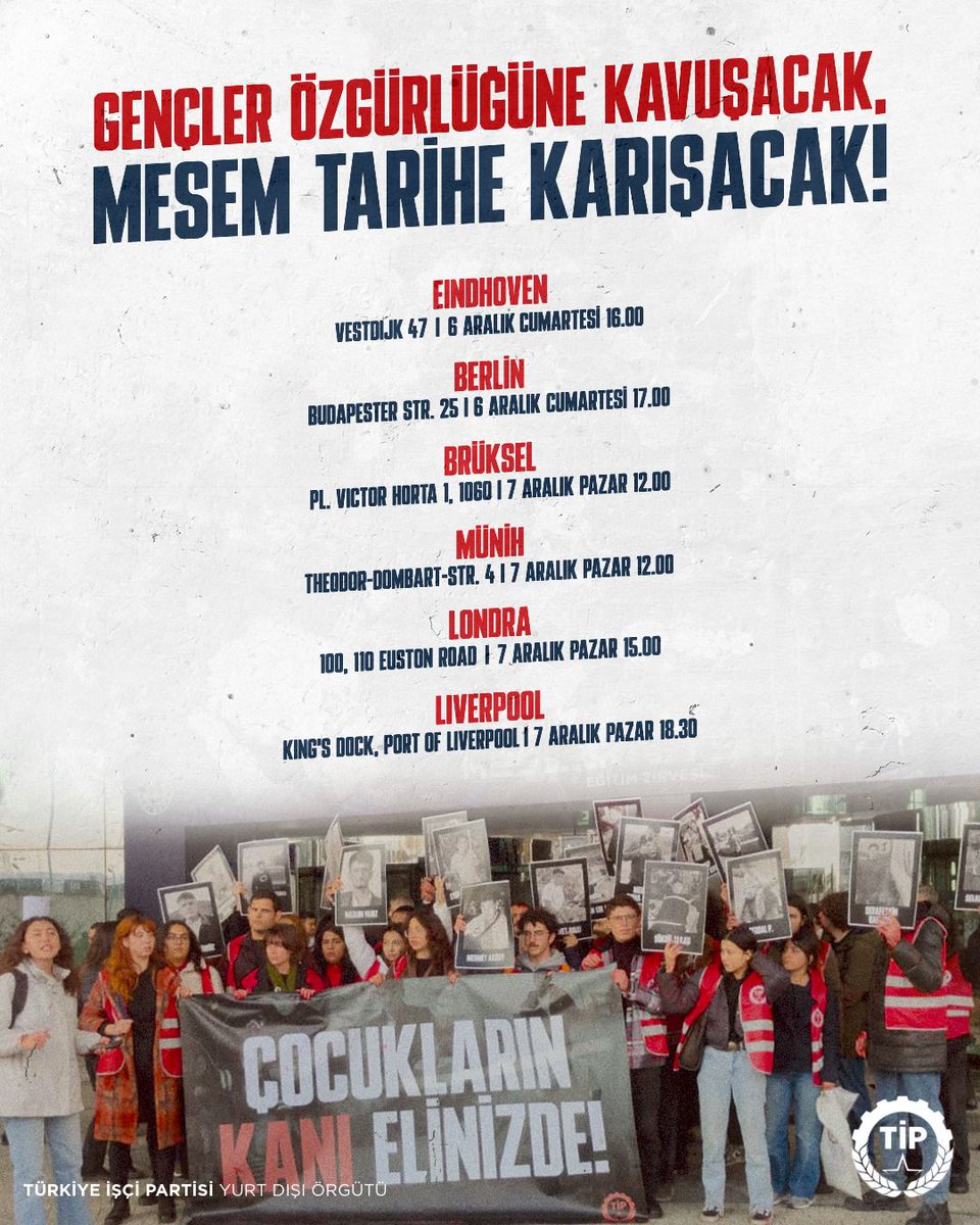 Gençler özgürlüğüne kavuşacak, MESEM tarihe karışacak!

MESEM'lerde katledilen çocukların hesabını soran, "Çocukların kanı elinizde!" dedikleri için tutuklanan 16 yoldaşımızın sesini bütün dünyada yükseltiyoruz : 

MESEM'ler kapatılsın, katiller yargılansın!