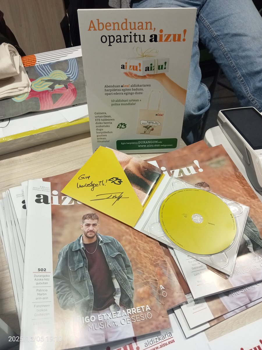 AIZU!ren harpide izatea, hori bai mauka! Harpidedun guztien artean ETSren azken diskoa zozkatuko dugu, Iñigo Etxezarretak sinatua! Durangoko Azokan etorri Barrenkale 26ra, eta egin harpidetza.