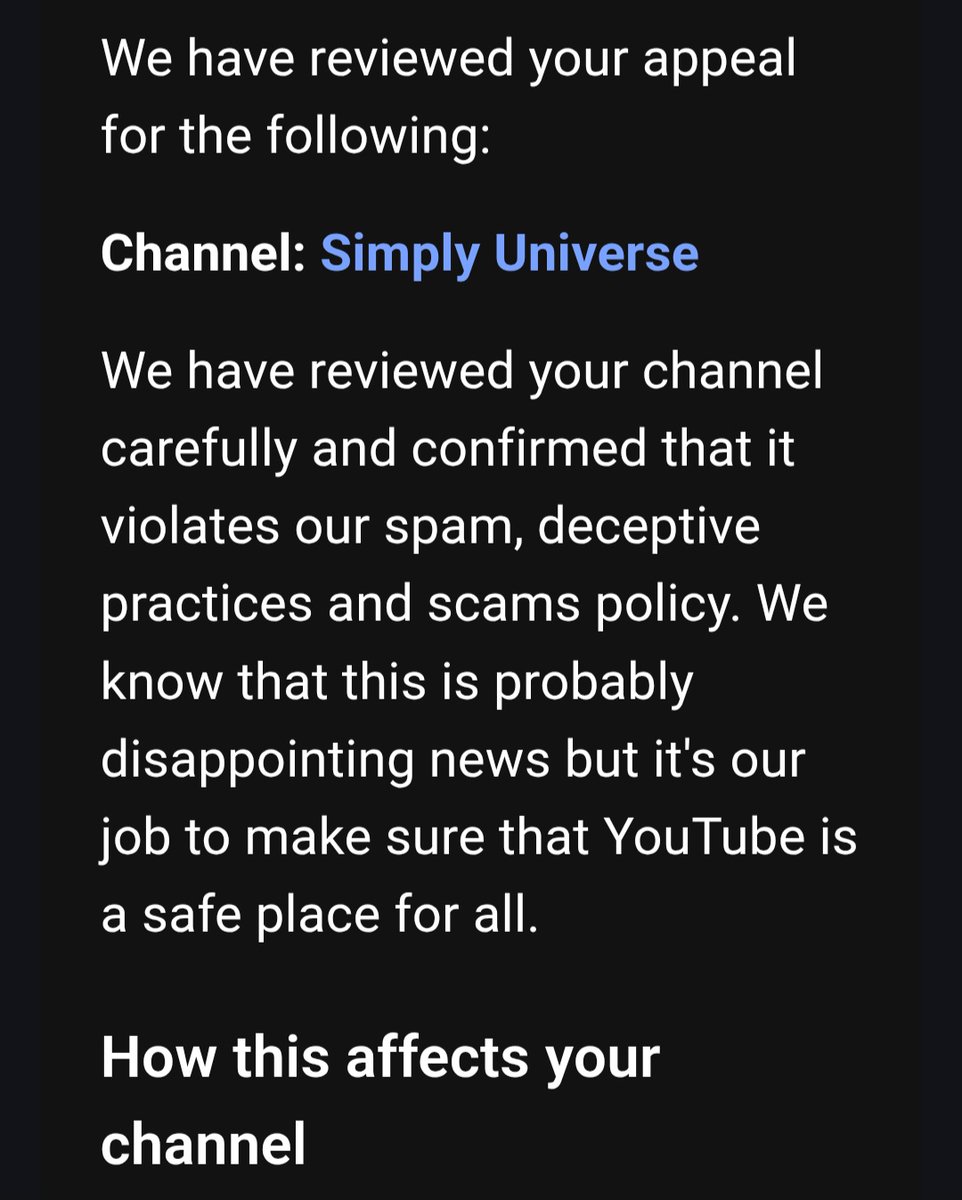 Simply_Universe's tweet photo. Dear  @TeamYouTube My channel SimplyUniverse(https://t.co/mlfsSZEZQa) was terminated for spam/deceptive practice almost four weeks ago.I accept my mistake and understand the consequences.Pls look into it as it was a small mistake and all the other rules I have followed sincerely https://t.co/r16Vnd06Uo