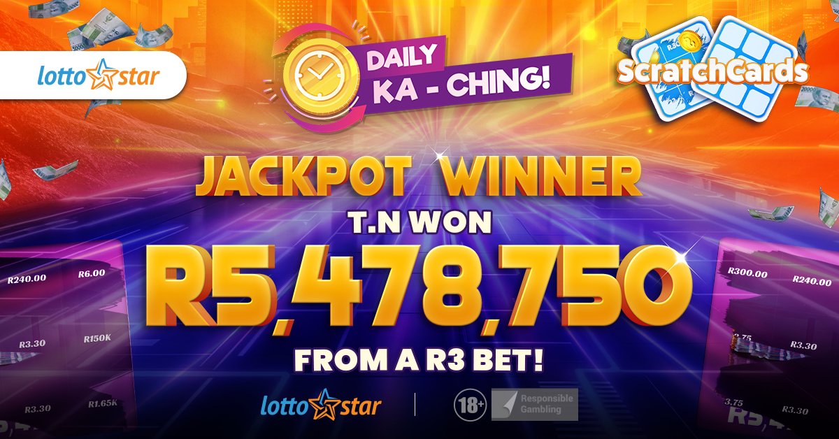 Lotto_Star's tweet image. A R3 scratch turned into a massive jackpot win! 🤑💰
LottoStar’s Daily Ka-Ching has a R5,4 Million jackpot winner. Congratulations, T.N!
Will you be next?
Scratch now! 

#lottostar #jackpotwinner #dailykaching #scratchcards