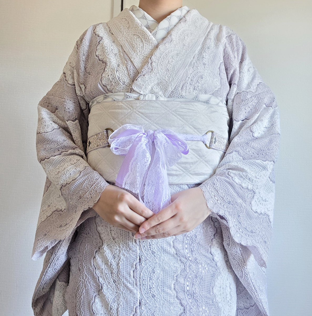 MIKI SAKURA モダン兵児帯 白ゴールド 幾何学模様 モダン兵児帯 白