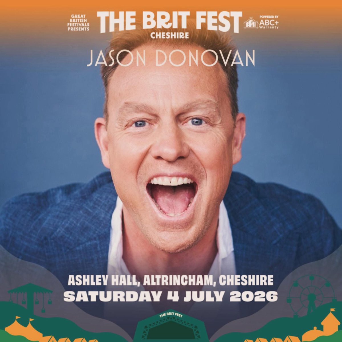 🎭 One of the most anticipated Brit Fest fits for 2026… Jason Donovan joins the line up on Saturday 4 July 🌞🎶

He’s also our first international guest, and we couldn’t be more excited to welcome him to Ashley Hall. Jason will be hitting the Main Stage alongside Wet Wet Wet,