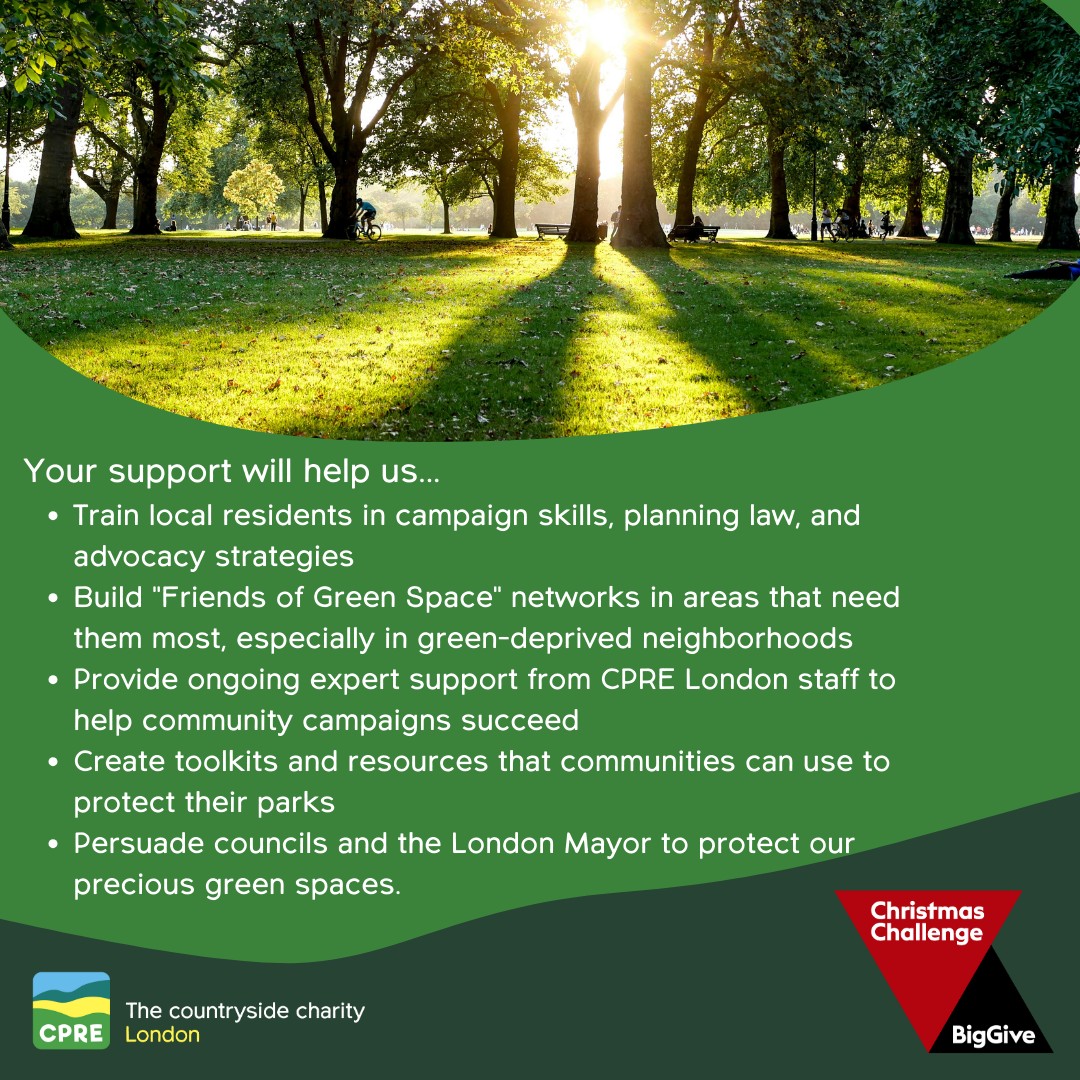 CPRELondon's tweet image. We're getting close to our target, all thanks to your help! Still time to donate before Tuesday's deadline!
donate.biggive.org/campaign/a05WS…
#ProtectGreenSpaces #GreenBelt #GreenSpaces #BigGive #BigGiveChristmasChallenge #ChristmasChallenge2025 #GreenspaceForAll #biggive2025