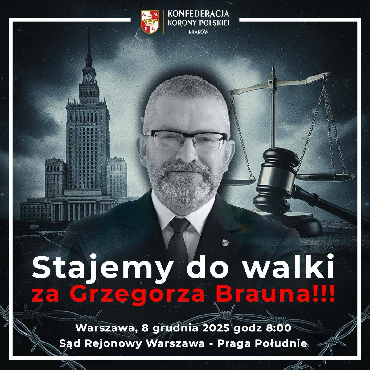 W poniedziałek o 8:00 jestem w Warszawie. 
Innej opcji nie ma!!!
Stoję murem za <a href="/GrzegorzBraun_/">Grzegorz Braun</a>, bo broni polskich interesów, gdy inni tylko gadają.
Kraków jedzie - <a href="/KoronaKrakow/">Korona Kraków</a> będzie obecna! Nie odpuścimy! 🇵🇱 #MuremZaGrzegorzemBraunem #MuremZaBraunem