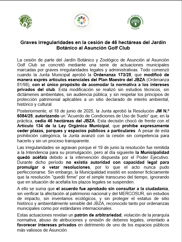 amigosjbza_'s tweet photo. La @juntasuncion  modificó el Plan Maestro sin estudios técnicos, sin dictámenes ambientales y sin participación ciudadana.
El 18/06 aprobaron la Res. JM 6085/25, habilitando la entrega de tierras públicas a un privado, violando el Art. 134 de la Ley Orgánica Municipal. https://t.co/8XX3uQyQKJ