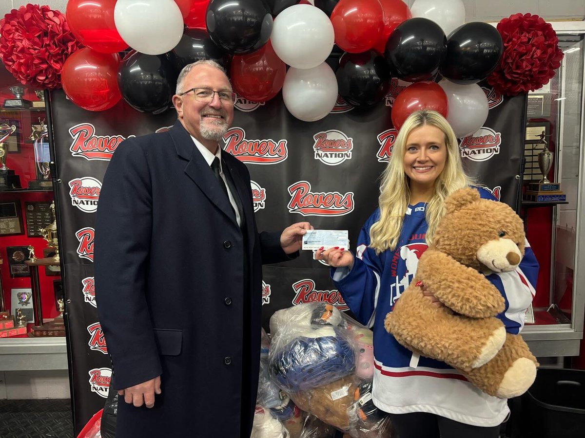 wjahl_'s tweet photo. Last night’s Teddy Bear Toss was truly special! 🧸✨ 

Over 150 teddy bears were collected at our #WJAHL game, and together with Bay Arena Minor Hockey we donated $1,000 to support the Salvation Army Bay Roberts Corps.

Huge thanks to everyone who helped make a difference! https://t.co/Yeei2WCvic