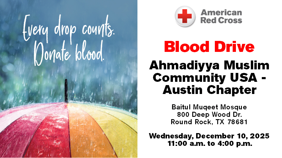 RoundRockMosque's tweet photo. Join us and our partners @RedCross @RedCrossCSTR  for a @MuslimsForLife blood drive!

🗓️ Wed, Dec 10th ⏰ 11:00 AM – 4:00 PM

🩸 Register to save a life - https://t.co/z28BVxooQP

"Whosoever saves one life, it is as if he had saved the life of all mankind." - Holy Quran 5:32 https://t.co/qolBUdmQR1