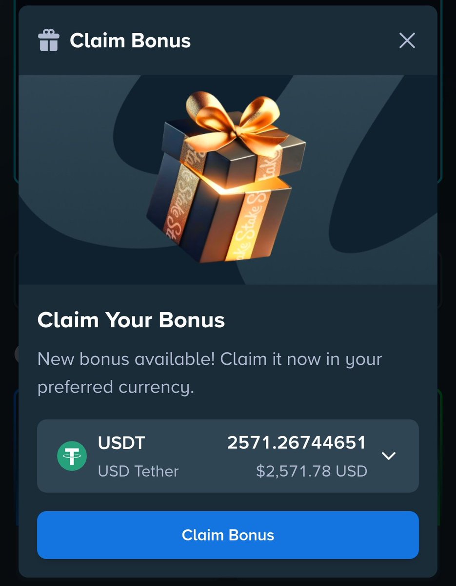 Interface de la Stake app affichant les options de bonus