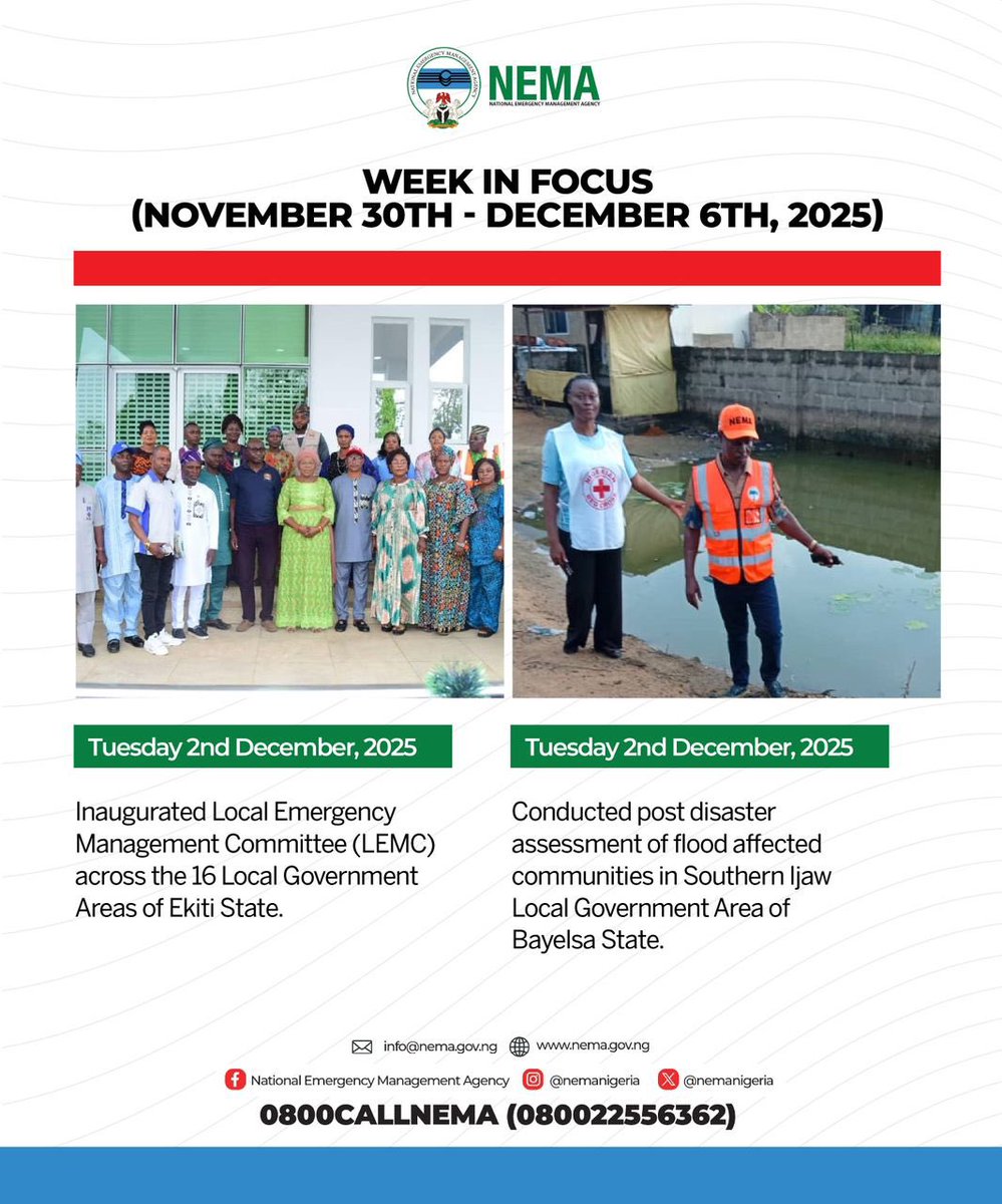 nemanigeria's tweet image. NEMA WEEK IN FOCUS

(NOVEMBER 30TH - DECEMBER 6TH, 2025)

#nemaisworking #nema #weekinfocus