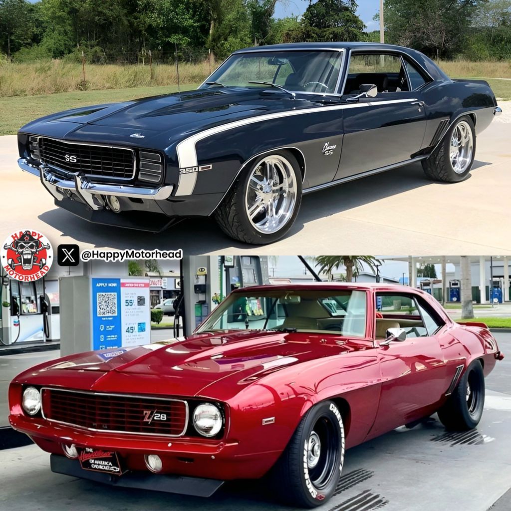 HappyMotorhead's tweet photo. 👉 Top: Tuxedo Black SS 350 with that sinister two-tone and chrome
👉 Bottom: Cranberry Red Z/28 ready to devour the streets
❓️ You can only drive one home tonight… which one are you throwing the keys to❓️ 🗝️
#Camaro #1969Camaro #ChevyMuscle #Z28 #SS350 #FirstGenCamaro #ClassicCars #MuscleCar #BowtieBrotherhood #CamaroNation #CarCommunity #AmericanMuscle