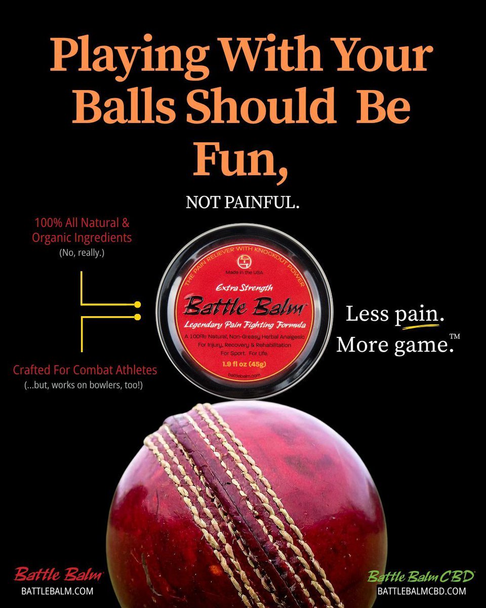 Legendary pain relief for every athlete, even those who don't play ball sports.

We don't judge. We're too focused on crushing our competition.

Battle for better.
20% off your first order with code: INSTA20
.
.
.
.
#battlebalm #cricketlovers #cricketlife #cricketgram #cricketer