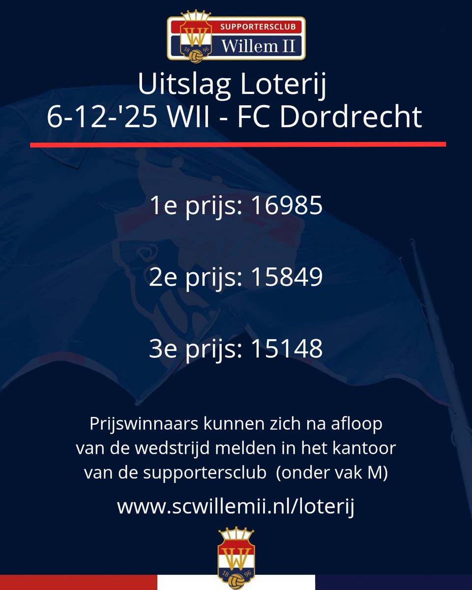 Heb jij iets gewonnen bij de loterij van vandaag?
Check het snel en haal je prijs op na de wedstrijd.