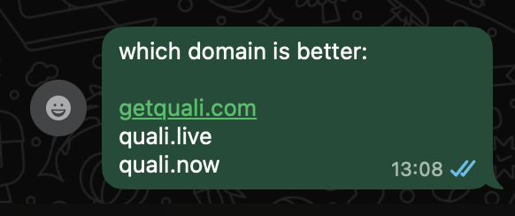 I asked my friends which domain to use for my new app, but WhatsApp answered this question already