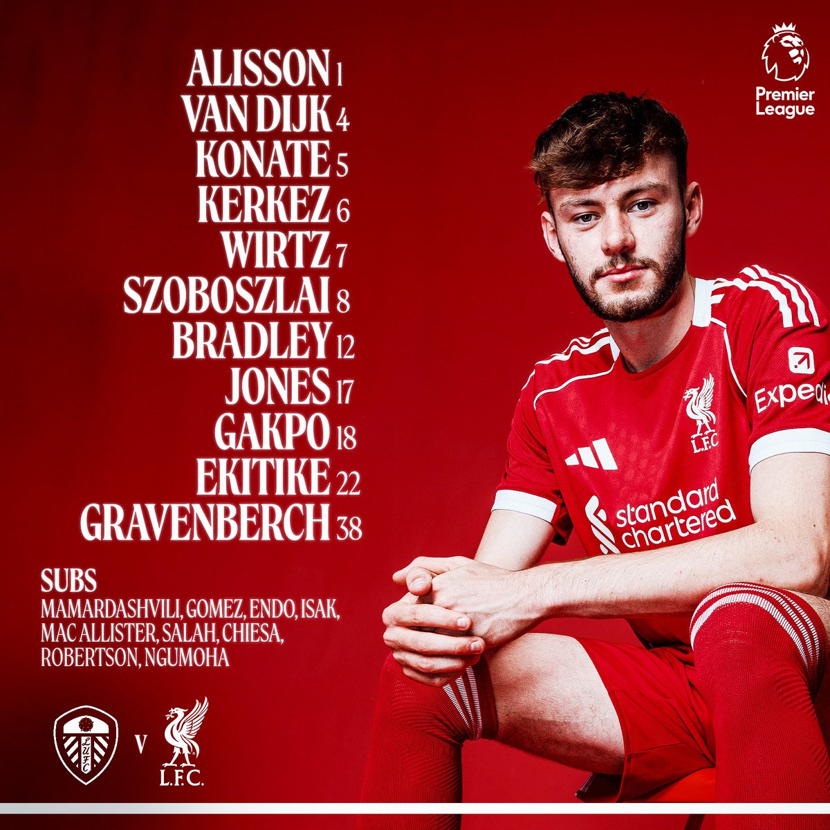 LFC's tweet photo. The Reds to take on Leeds United 🔴 #LEELIV