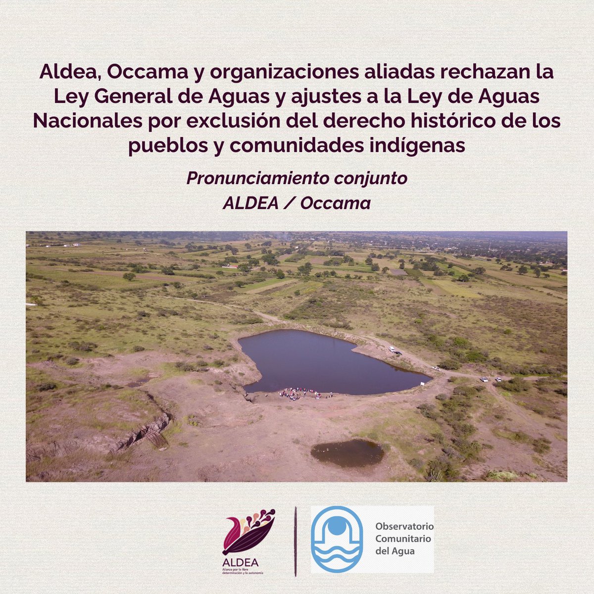Pronunciamiento ALDEA / Observatorio Comunitario del Agua
Rechazamos la Ley General de Aguas y ajustes a la Ley de Aguas Nacionales aprobada por exclusión del derecho histórico de los pueblos y comunidades indígenas #DefendamosElAgua #AguaParaLaVida
hacemosaldea.org/wp-content/upl…
