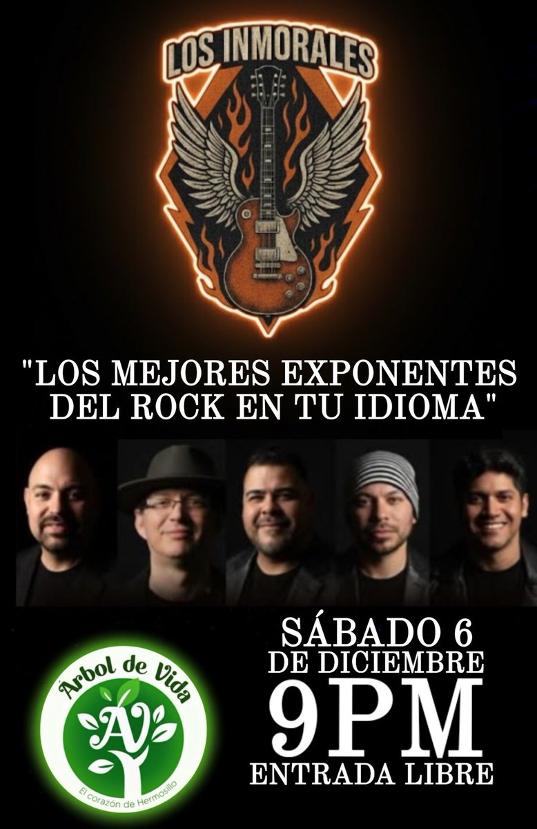 Nos vemos este sábado 6 de diciembre con excelente música de los 80's, 90's, 2000 y más, totalmente en vivo a partir de las 9:00 p.m. hasta la 1:00 am. <a href="/ArbolDeVidaHmo/">Árbol de Vida Hermosillo</a> Plaza Hidalgo, Ave. Álvaro Obregón y Garmendia, Col. Centro. Entrada libre!