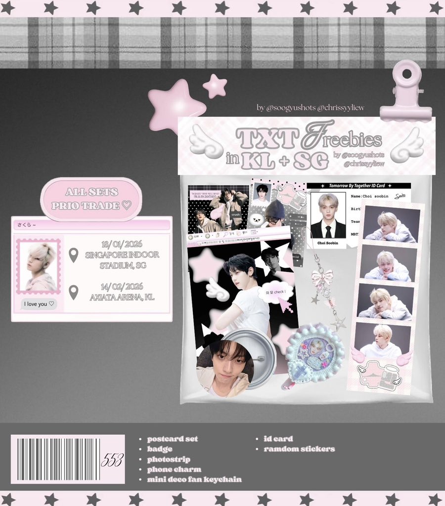 csbshots's tweet photo. #TXTinKL #TXTinSG 𝒻𝓇𝑒𝑒𝒷𝒾𝑒𝓈 ♡

✮ 18/01/26, 14/02/26
✮ trades are prioritised ᵒ̴̶̷̥́ ·̫ ᵒ̴̶̷̣̥̀ dm for trades ~
✮ super limited

how to claim?
꩜ follow, like and rt this post ♡
꩜ fcfs, dm me to reserve!! 

#TXTinMALAYSIA #TXTinSINGAPORE #TXTinKUALALUMPUR https://t.co/K0y0HS5jKy