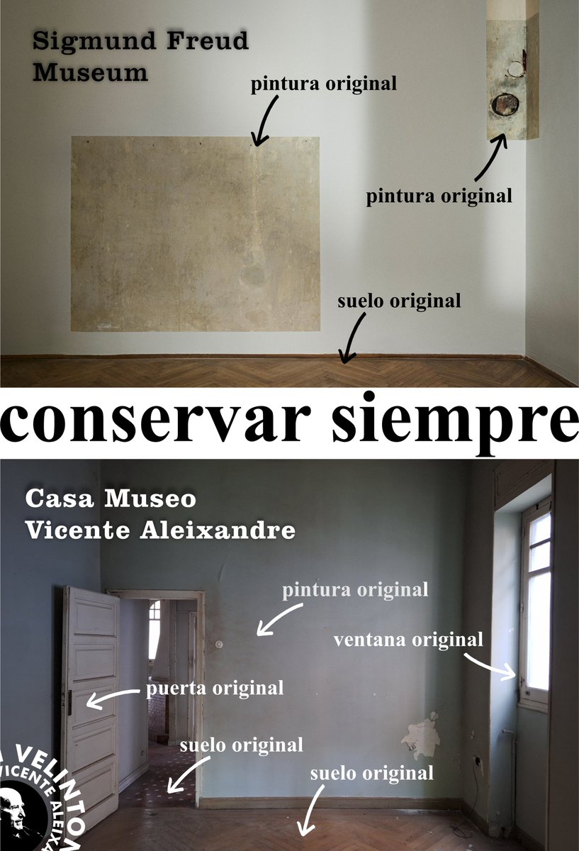 El Sigmund Freud Museum freud-museum.at/es/ es un buen ejemplo de lo que se debería hacer con la pintura original de la futura Casa Museo Vicente Aleixandre: conservar una muestra importante de cada una de sus paredes, porque esas paredes son los lienzos de la historia.