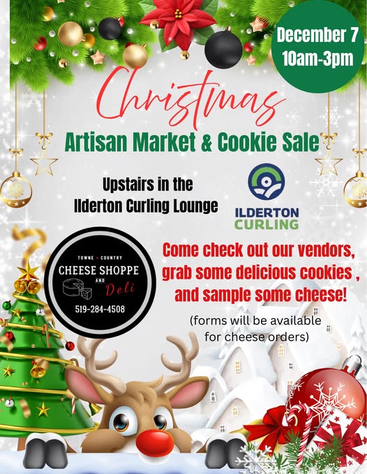 ClubIlderton's tweet photo. Our annual Cookie Sale and Artisan Market is happening on Sunday Dec 7 at Ilderton Curling! There will be cheese sampling📷 too! Come early to get your cookie picks!
#ilderton #arva #london #strathroy #lucan #ailsacraig #kilworth #komoka #poplarhill #thorndale https://t.co/2CNhQqw8Yc