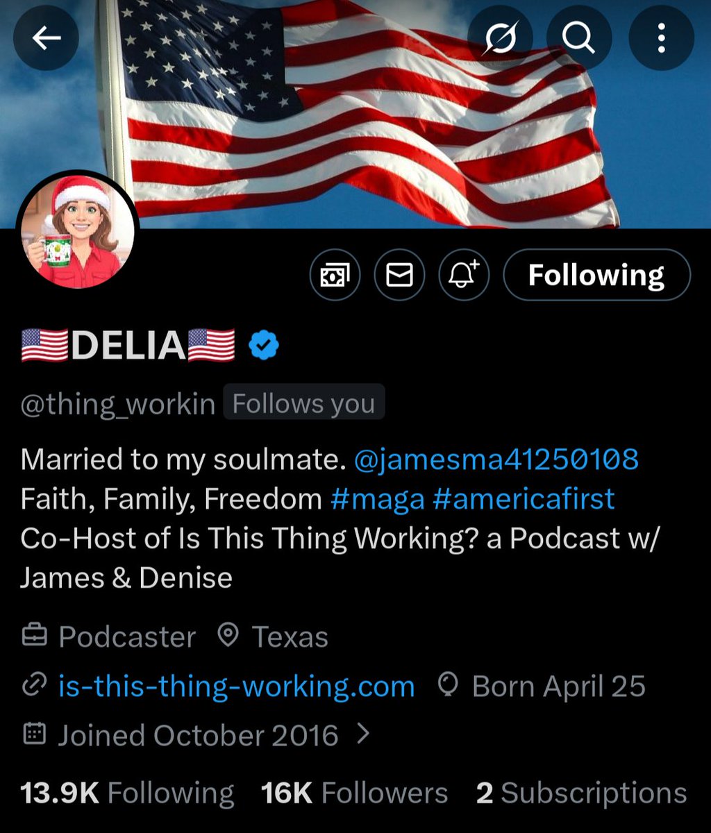 Hello friends! 
Meet my friend <a href="/thing_workin/">🇺🇸DELIA🇺🇸</a> 
She's a great patriot who helps her friends and is very kind. I've known her for a long time and she's always a pleasure to talk to! 
Let's make her smile today! 
One team, One fight! 🇺🇲
