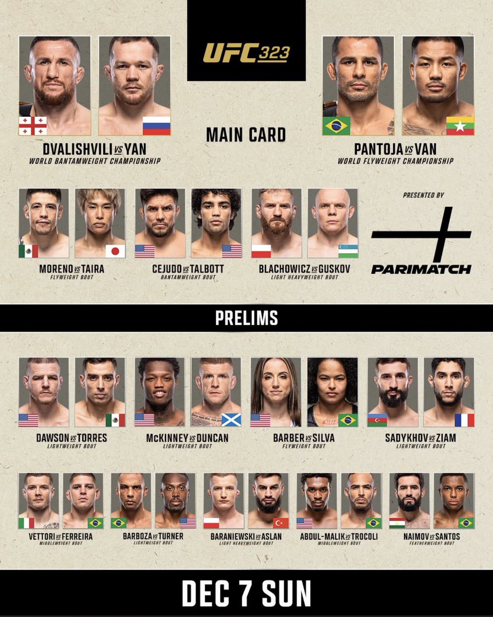 FeezyFbaby_'s tweet image. Last PPV of 2025, let’s end the year with a couple of BANGSSS 🔥 

150 Likes &amp;amp; 150 RTs to post the Full Card Prediction 💰 

Want this card and next weeks card for 50% OFF? $12.50 for two bangers 👀 Message me “Promo” to unlock the code. LIMITED TO 10. #UFC323