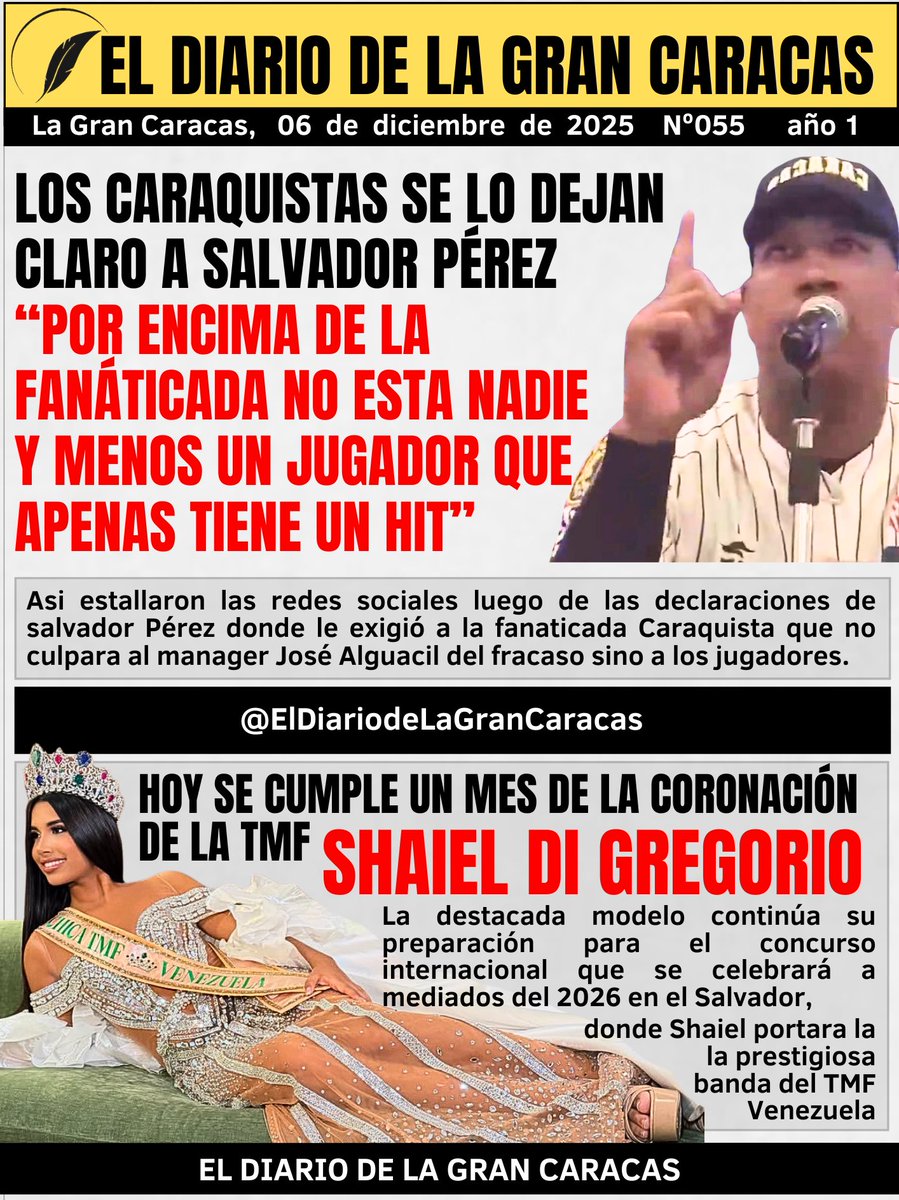 Sin desperdicio esta portada del Diario de La Gran Caracas (en Instagram) @eldiariodelagrancaracas 👏👏

Salvador tiene nuestro respeto como futuro Hall de la fama, pero aqui se lo tiene que ganar como Caraquista y sobretodo RESPETANDO A LA FANATICADA