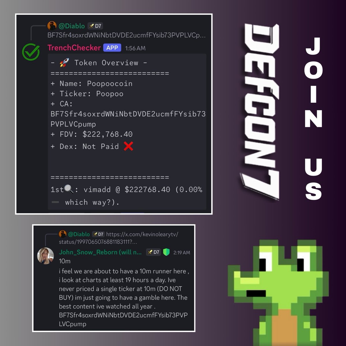 9X  — $Poopoo ⚡️

BF7Sfr4soxrdWNiNbtDVDE2ucmfFYsib73PVPLVCpump

Poopoocoin is sending hard right now! It just hit a new all-time high at 2M. We had it yesterday in the Discord at 222K. The narrative comes from <a href="/kevinolearytv/">Kevin O'Leary aka Mr. Wonderful</a>, who called most altcoins “Poopoo Coins” on live TV,