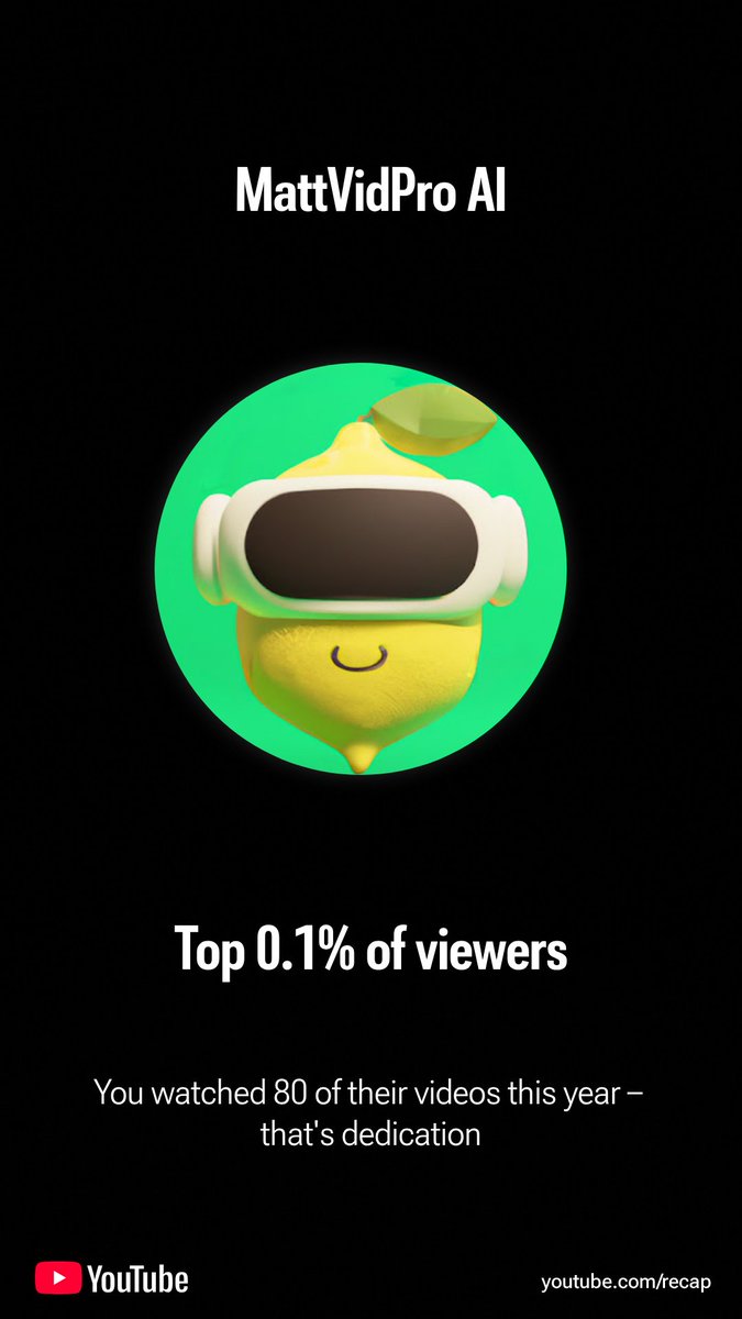 Watched my YouTube year in review. Guess I watch a lot of AI videos... <a href="/MattVidPro/">MattVidPro AI</a>