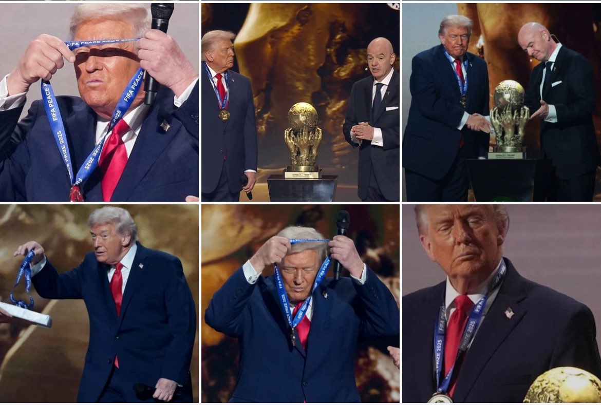 AntiTrumpCanada's tweet image. Only in a fucking clown world does a guy who blows up “drug ships,” threatens war with Venezuela, and has a Gestapo disappearing his own citizens, win a peace prize - even the bullshit kind. FIFA is a fucking joke, and the motherfucker’s more emboldened than ever.