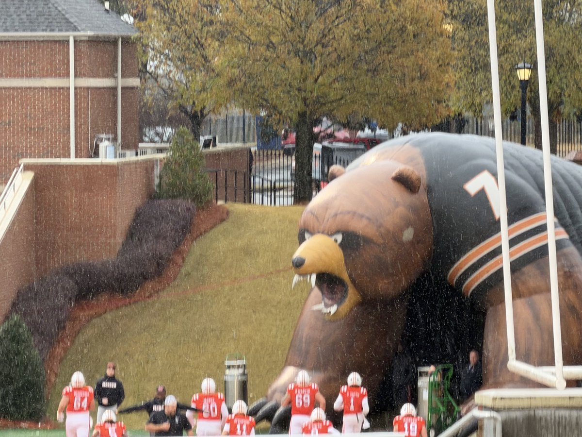 Wet and cold as <a href="/MercerFootball/">Mercer Football</a> warm up to host S Dakota in 2nd round of FCS playoffs. #GoBears