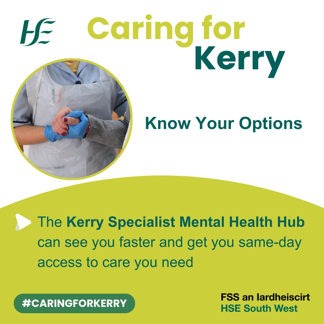HSESouthWest's tweet photo. 'Caring for Kerry' HSE South West is reminding people same-day mental health care is available at Kerry’s Specialist Hub. Faster than ED, direct access to expert care. Share this resource!
irishhealthservice universityhospitalkerry #CaringforKerry
#MentalHealthMatters https://t.co/YkjEU73kOx