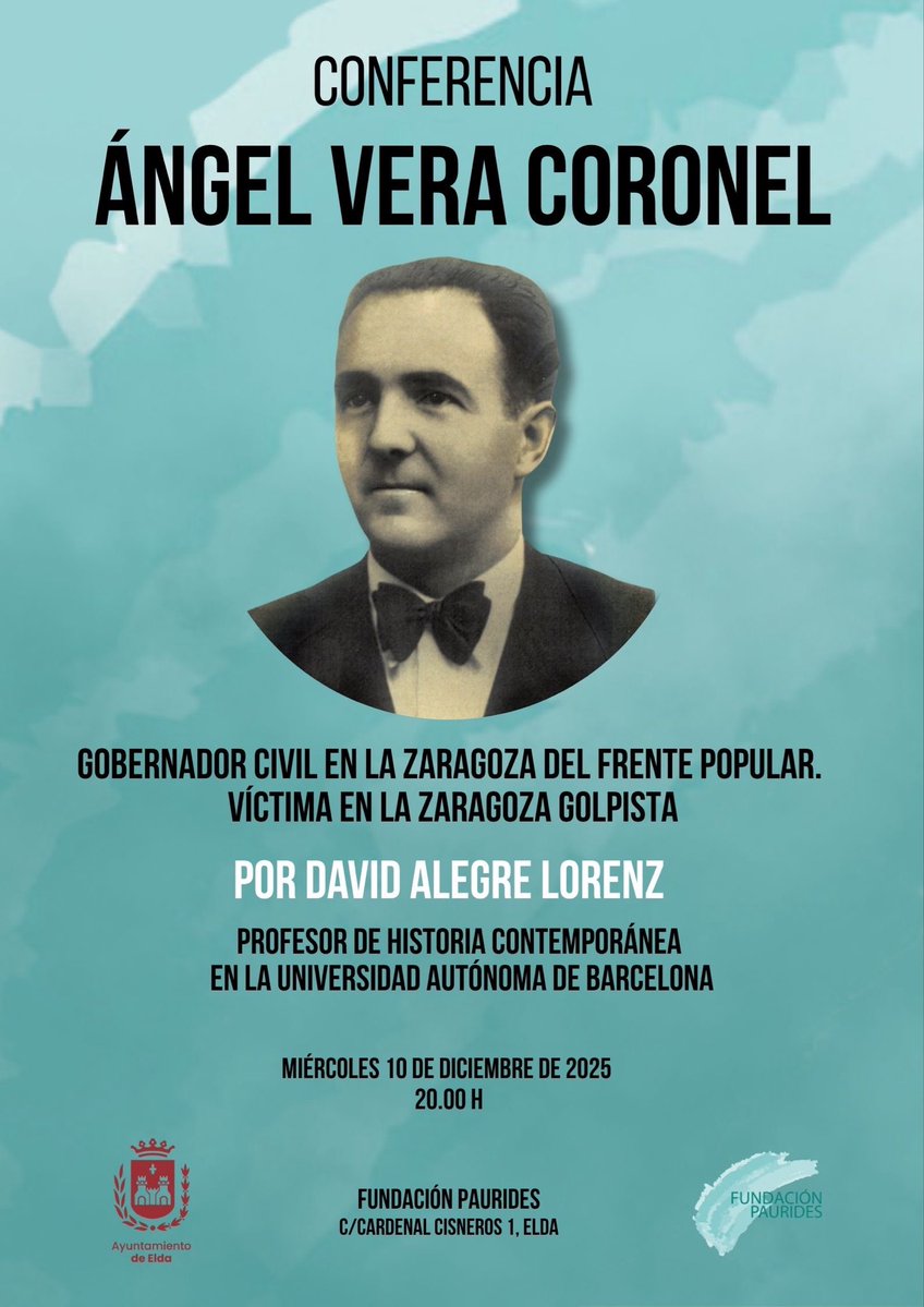 Casualidades de la vida, la semana que viene vuelvo estar por la vega del Vinalopó, esta vez en Elda, patria chica de Ángel Vera Coronel, gobernador civil de la Zaragoza de 1936 asesinado en el verano de 1937. Hablaremos de su rol en la primavera y el verano de la conspiración.