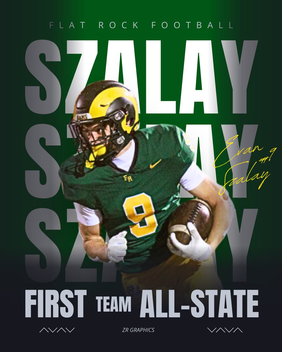 FlatRockFball's tweet photo. Congratulations to @EvanSzalay7 who was selected MHSFCA First Team All-State Division 5.

A well deserved honor!

CAREER (All School Records For WR)
2009 Receiving Yards
123 Receptions
27 Receiving Touchdowns https://t.co/V5gpQnUVPd