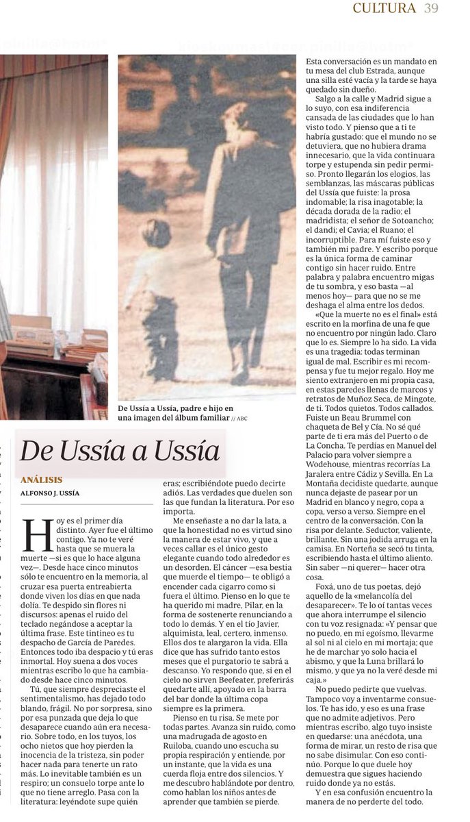 De Ussía a Ussía, el emocionado adiós de un hijo.
Un abrazo muy fuerte, <a href="/alfonsojussia/">A. J. Ussía</a>.